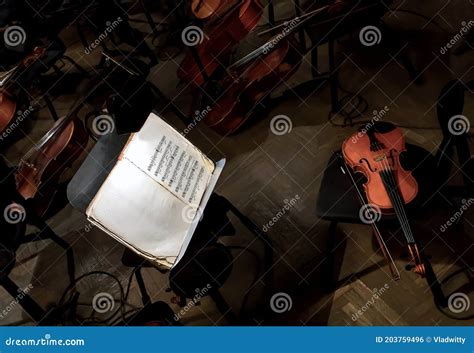 Violin Sheet Music and Musical Notes, Orchestra Pit for the Opera Stock Photo - Image of page ...