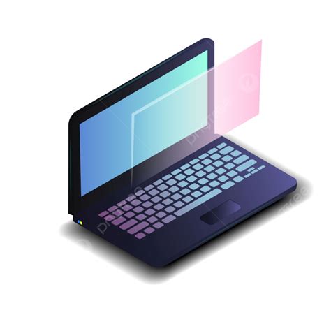 Gambar Laptop Isometrik Dengan Layar Gradien Biru Diisolasi Pada Latar