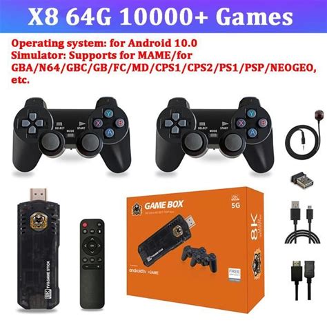 Jeux X8 64G 10000 Game Stick Console de jeu vidéo rétro 4K manettes