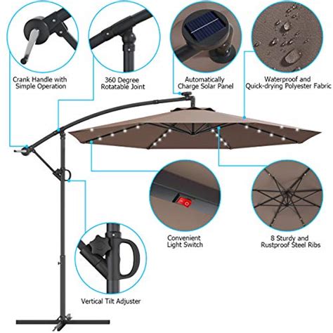 Tangkula 10 Ft Patio Offset Umbrella With 360 Degree Rotation Solar Powered Led Umbrella With