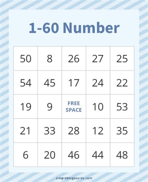 Printable 1 60 Number Bingo