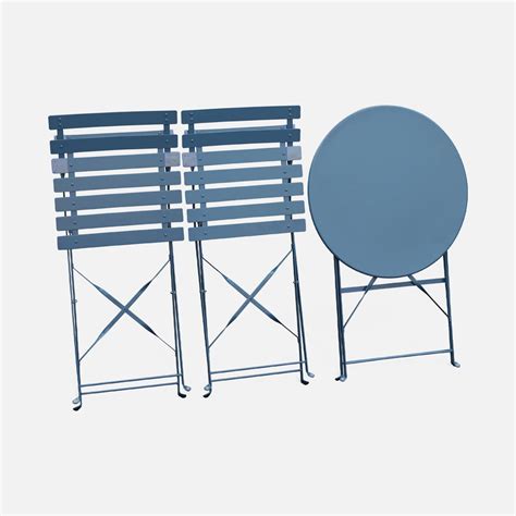 Salon de jardin bistrot pliable Emilia rond bleu grisé table 60cm