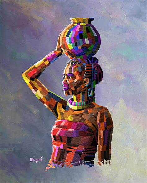 Girl Carrying Water Painting By Anthony Mwangi Pixels