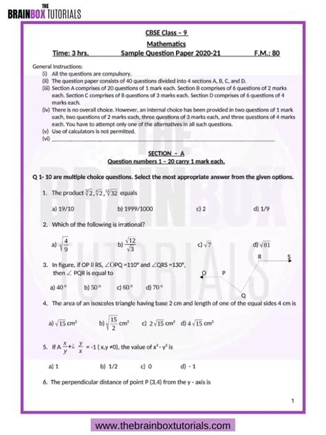 Class 9 Sample Paper 2023 24 Maths Image To U