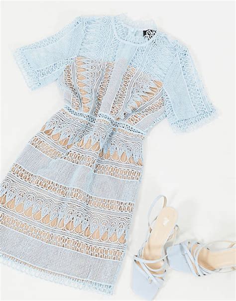 Bardot Lace Mini Dress In Light Blue Asos