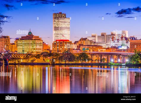 albany  york usa skyline   hudson river stock photo alamy