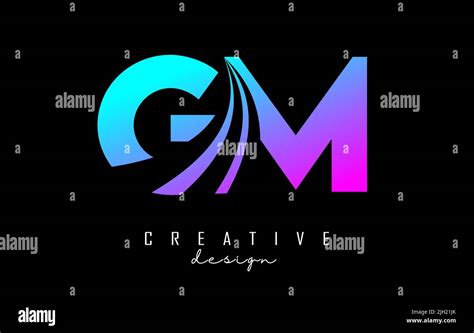 Creative Colorful Letter GM G M Logo With Leading Lines And Road