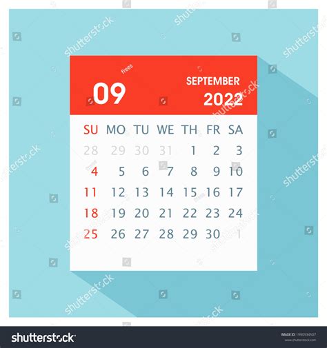 September 2022 Calendar Icon Calendar Design Stock Vector Royalty Free