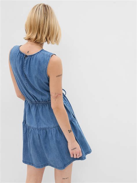 Denim Side Tie Cutout Mini Dress With Washwell Gap