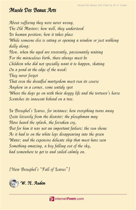 Musée Des Beaux Arts Poem by W H Auden