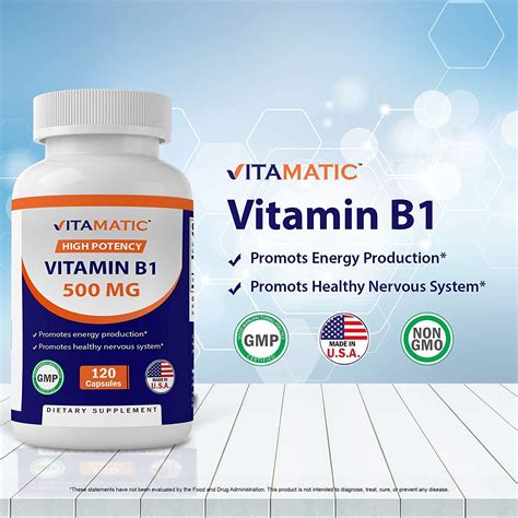 Vitamatic Vitamin B1 Thiamine 500mg 120 Capsules Essential B