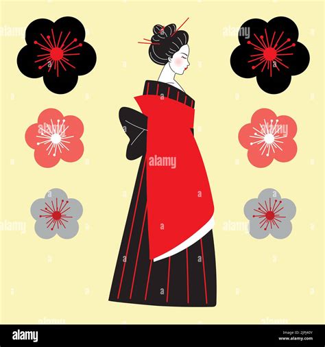 geisha in kimono and flowers Stock Vector Image & Art - Alamy