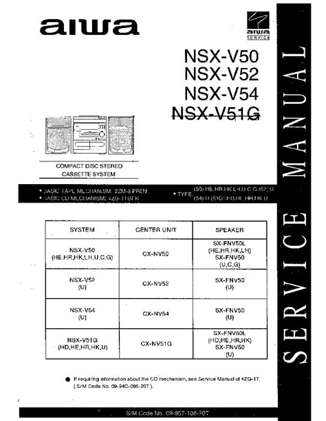 Aiwa Nsx V50 Nsx V51g Nsx V52 Nsx V54 Service Manual Download