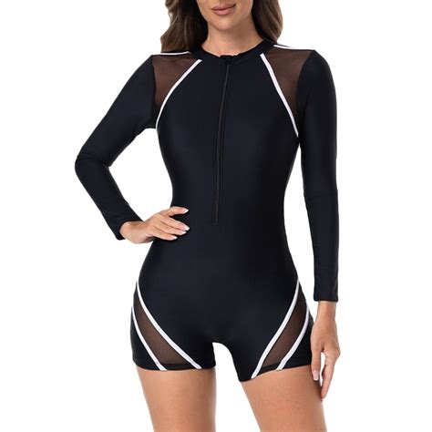 Lovzfmll One Piece Rash Guards for Women Crew Neck Athletic, Long
