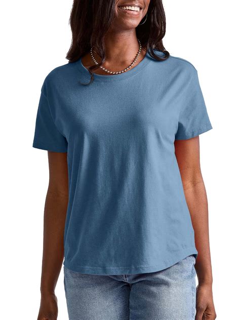 Hanes Originals Womens T Shirt With Curved Hem 100 Cotton Relaxed Fit Tee