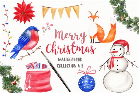 Watercolor Christmas Clipart Merry Christmas Clipart By Bonadesigns