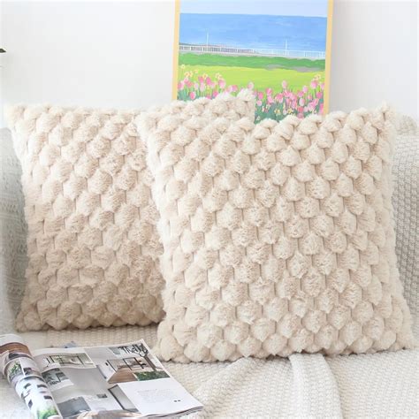 NIULAA Flauschig Kissenbezug 40x40 Beige 2er Set Plüsch Deko