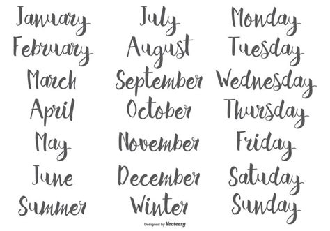 Hand Drawn Calligraphic Months And Days Of The Week 133708 Vector Art