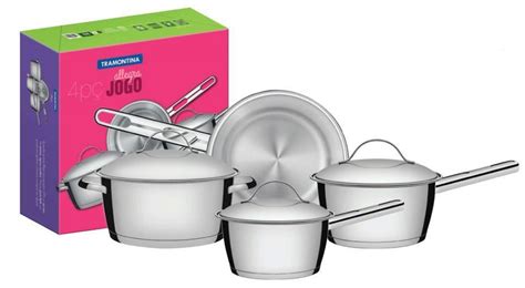 Conjunto De Panela Inox Allegra Pe As Tramontina Jogo De Panelas