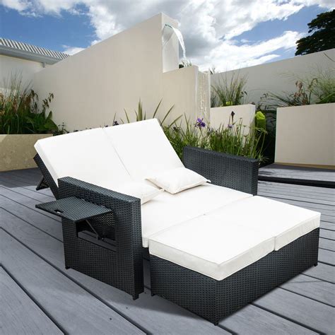 Outsunny Rattan Lounge Outdoor Sun Lounger Patio Wicker