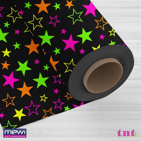 Tecido Estampado Tnt Mewi Estrela Fluorecente Fundo Preto C Metros