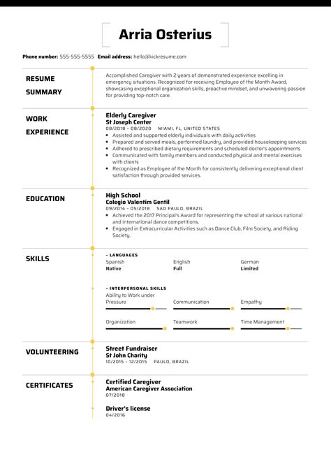 Elderly Caregiver Resume Sample