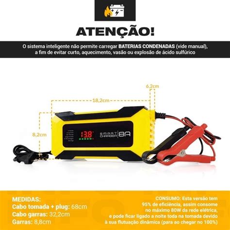 Carregador De Bateria Portátil Carro Moto 12v 8ah Automotivo em