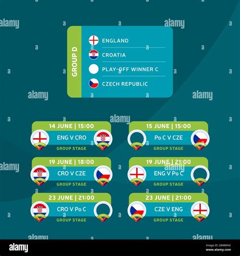 Football 2020 Tournament Final Stage Group D Vector Stock Illustration