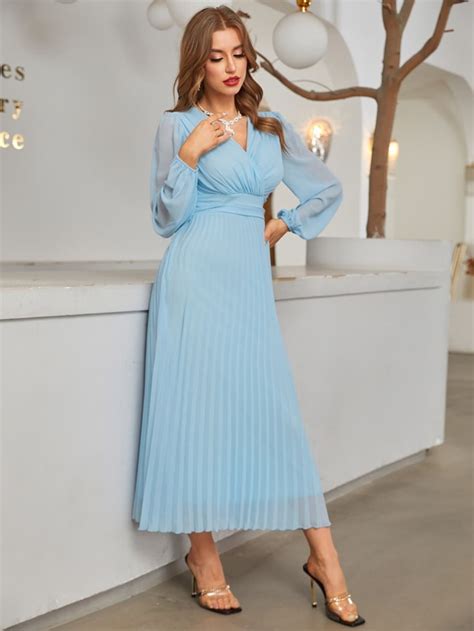 Shein Modely Surplice Neck Pleated Hem Dress Shein Uk