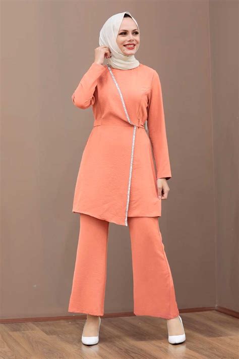 Salmon Pink Hijab Dual Suit Dress 3000smn