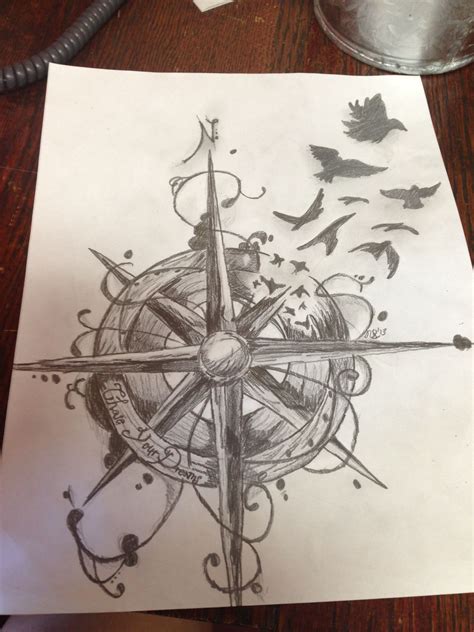 Compass With Birds Drawn By Natalie Art Drawings Sketches Pencil Compass Tattoo Art