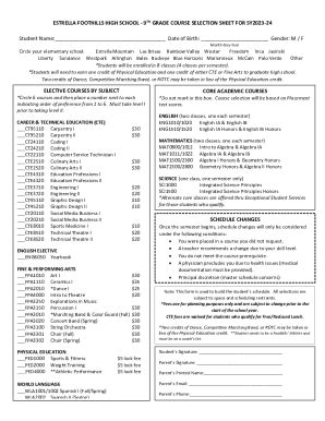 Fillable Online 9th Grade Course Selection Sheet For Sy2021 22 Fax