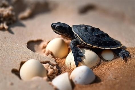 Imagem De Filhotes De Tartarugas Marinhas Negras E Ovos De Tartaruga Na