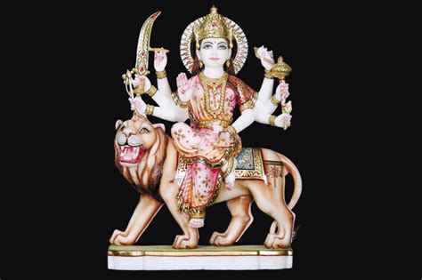 Painted Hindu Marble Durga Mata Murti For Worship Size Min 12 Inch