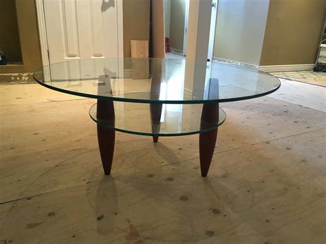 Mcm Walnut Base 2 Tier Glass Top Modern Round Low Coffee Table Etsy