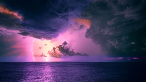 Ocean Storm With Cloud Horizon Lightning HD Nature Wallpapers | HD ...