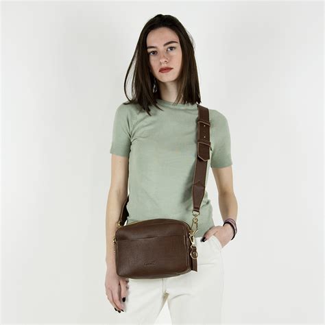 Women Small Crossbody Leather Bag With Wide Strap Brown Laroll Bags