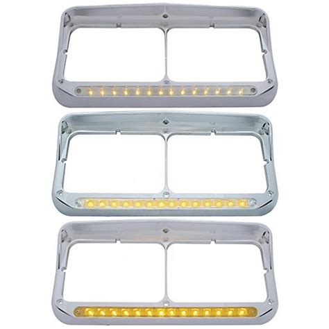 14 Led Rectangular Dual Headlight Bezel With Visor Various Colors