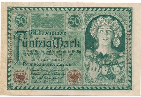 Deutschland Deutsches Reich 50 Mark 23 7 1920 Geldschein Banknote KN 7