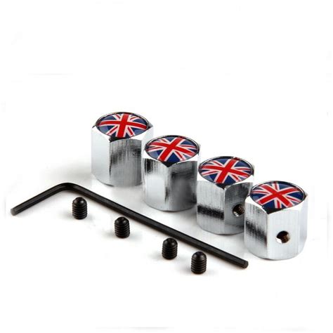 2016 Anti Theft Tire Vlave Caps Wheel Valve Cap Silver Union Jack Flag