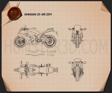 Kawasaki ZX 10R 2014 Blueprint Hum3D