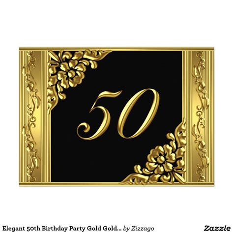 Elegant 50th Birthday Party Gold Golden 50 Black 5 X 7 Invitation