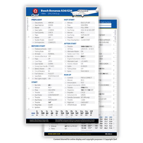 Beech Bonanza A36g36 300hp Qref Checklist Card Be A36 2