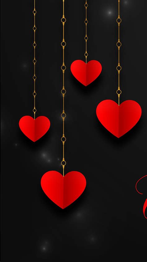 Red Hearts Decorations Happy Valentine S Day Black Background 4k 5k Hd Valentine S Day