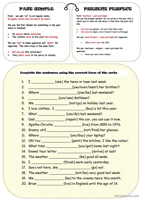 Past Simple Or Present Perfect English Esl Worksheets Pdf And Doc