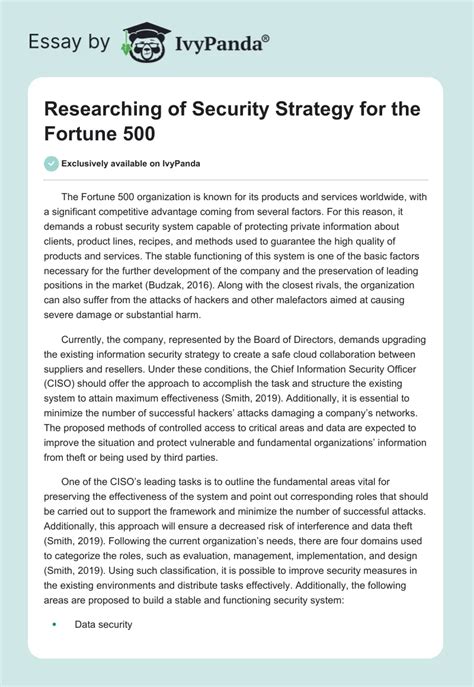 Researching Of Security Strategy For The Fortune 500 2218 Words Essay Example