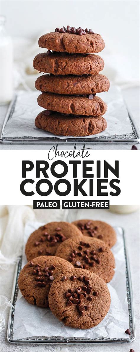 Chocolate Protein Cookies Stacked On Top Of Each Other With The Title