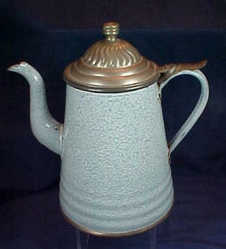 Blue Gray Speckled Graniteware Teapot Walnut Manor Antique