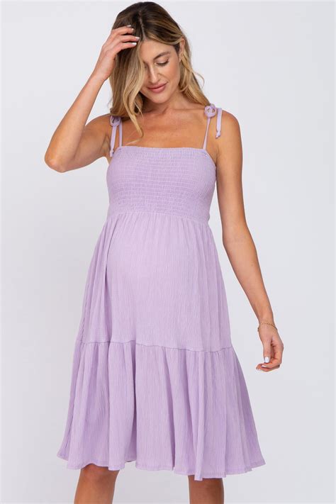 Lavender Smocked Shoulder Tie Maternity Dress Pinkblush