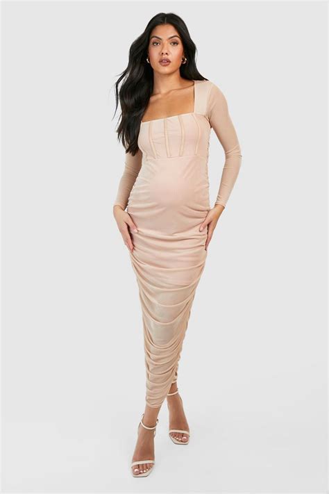 Maternity Mesh Square Neck Midaxi Dress Boohoo Uk